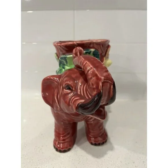 Vintage Ceramic Large Elephant Planter Colorful Made in Japan Pottery Burgundy - Picture 9 of 16